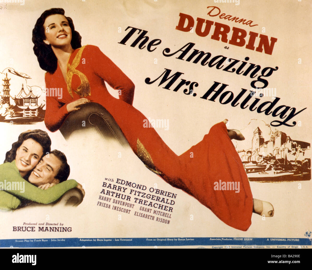 THE AMAZING MRS HOLLIDAY   Poster for 1943 Universal film with  Deanna Durbin Stock Photo