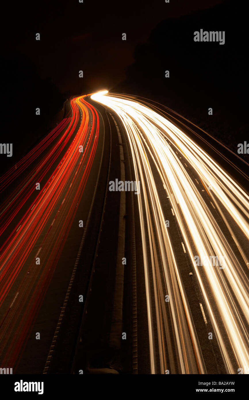 Headlights And Tail Lights On A Motorway At Night Stock Photo Alamy