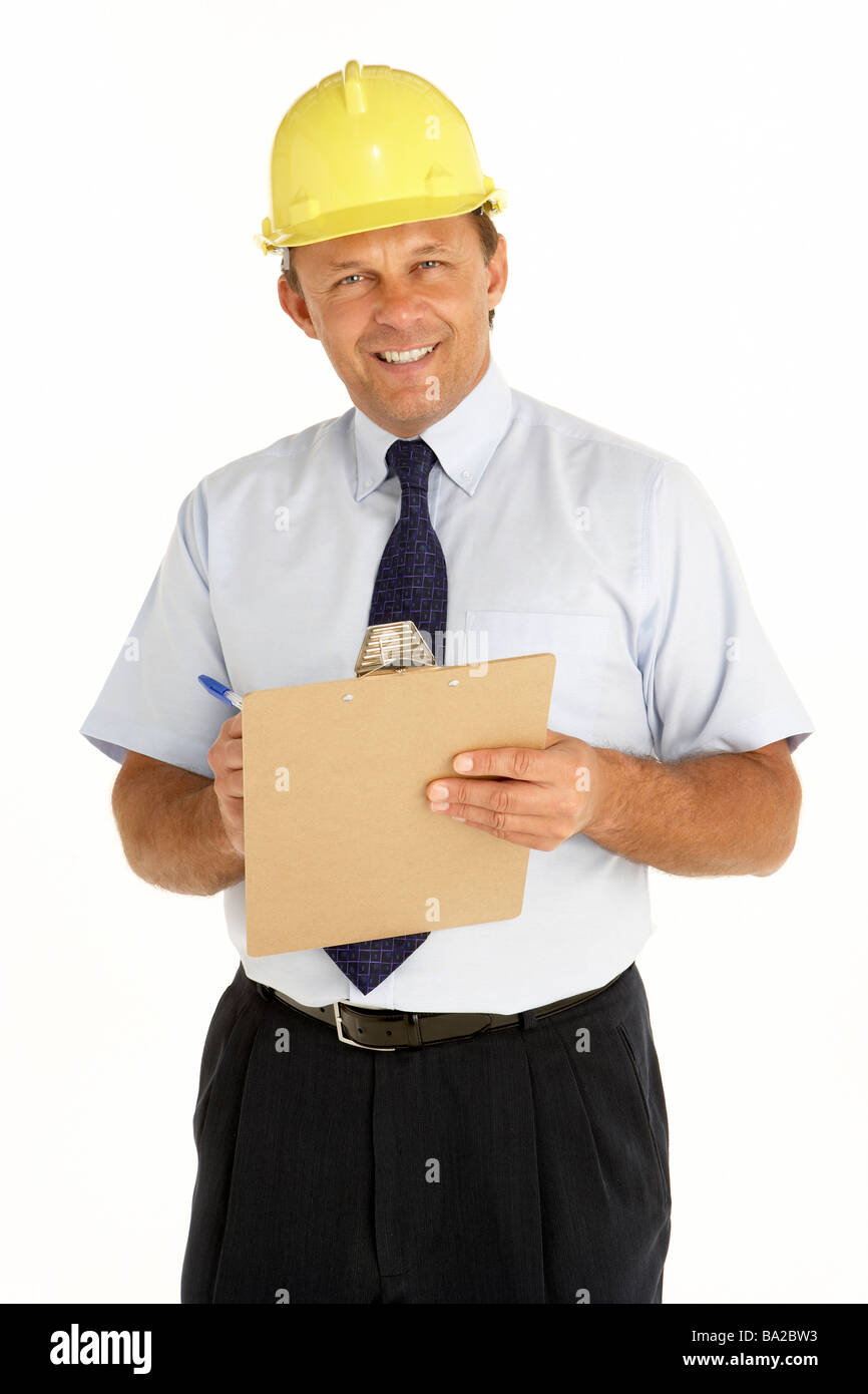 Portrait Of A Foreman Writing On A Clipboard Stock Photo