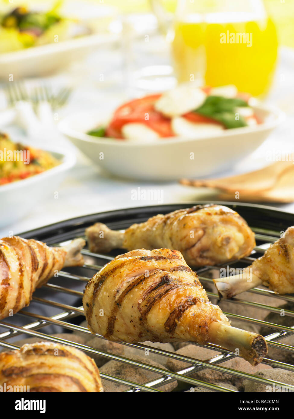 Chicken Cooking On A Grill Stock Photo