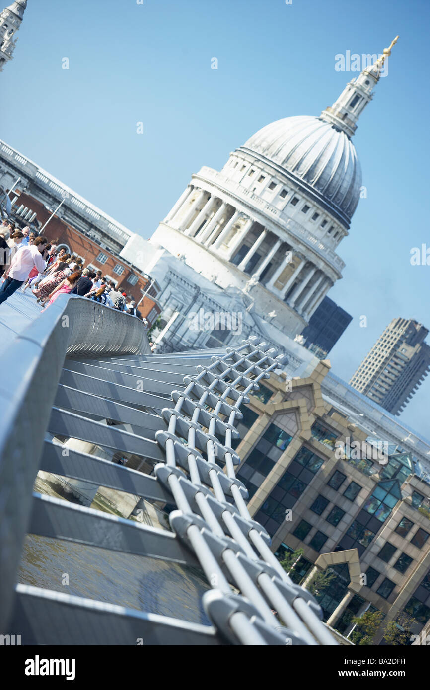 St Paul's Cathedral And Millennium Footbridge Stock Photo