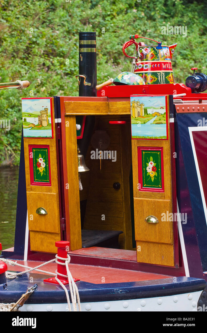 Decorated canal boat Shropshire Union Canal Near Trevor Vale of Llangollen Denbighshire North Wales Stock Photo