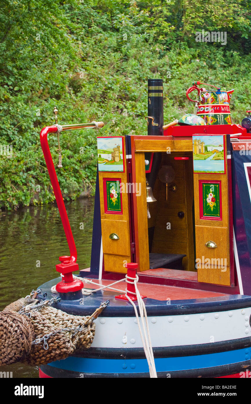 Decorated canal boat Shropshire Union Canal Near Trevor Vale of Llangollen Denbighshire North Wales Stock Photo