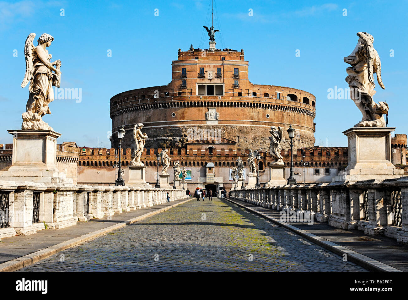 Castel Sant' Angelo from Ponte Sant' Angelo Rome Stock Photo