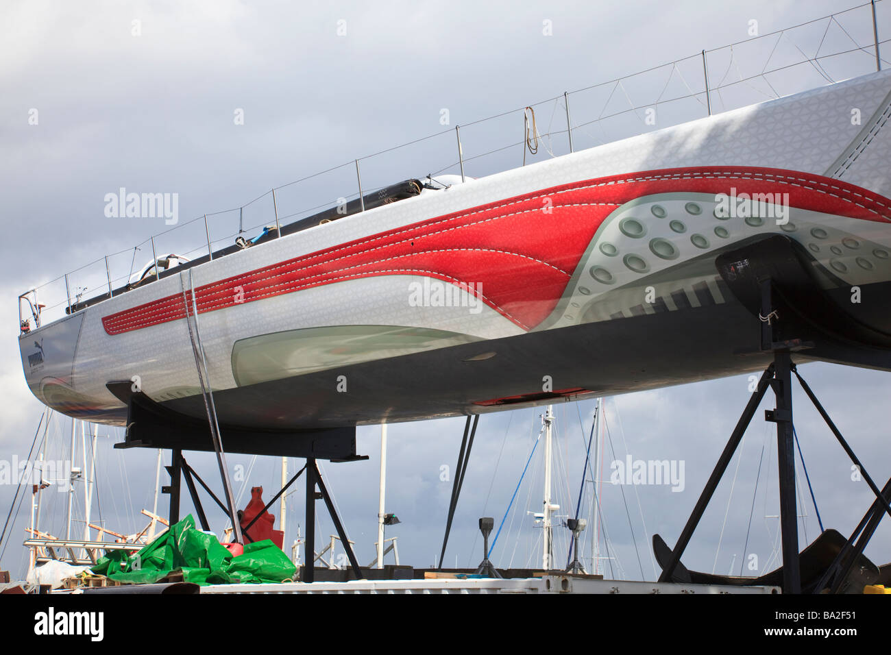 The Puma Volvo Ocean Race Yacht Hull in a cradle at Gosport Stock Photo -  Alamy