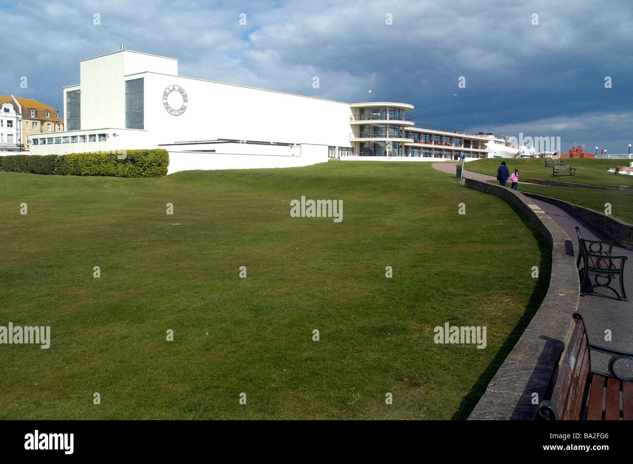 The renovated Art Deco De La Warr Pavilion, on the seafront, Bexhill on Sea, England. Stock Photo