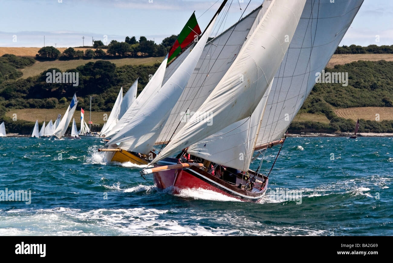 Falmouth working Boats make their start during the annual Falmouth Week Regatta in Carrick Roads Stock Photo