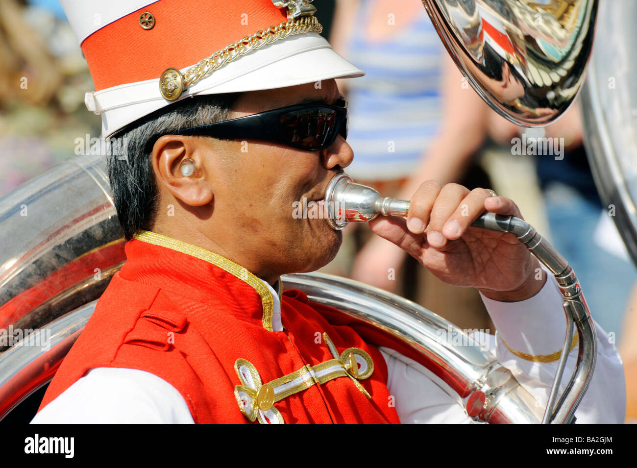 Tuba Player in Band in Parade at Walt Disney Magic Kingdom Theme Park