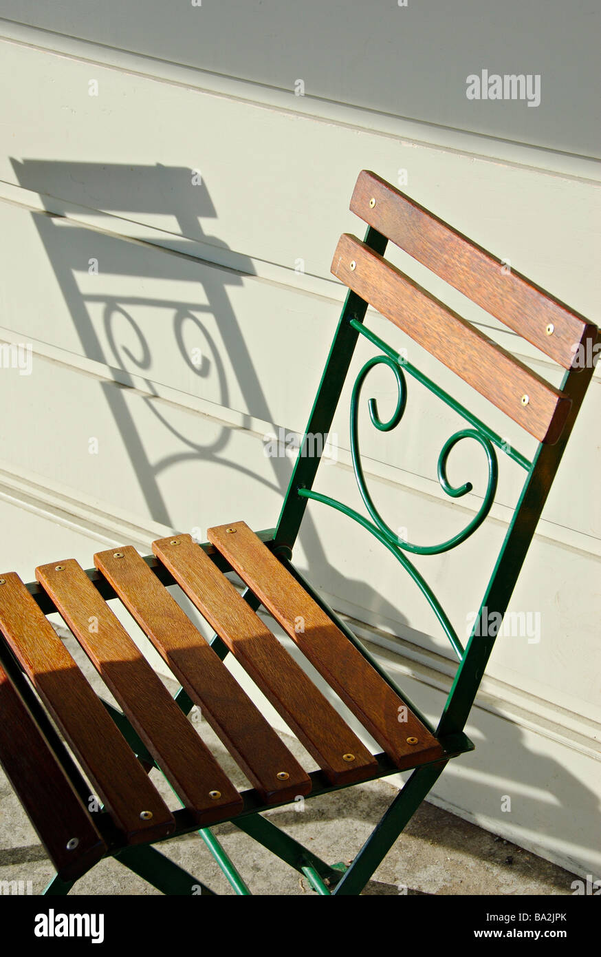 Chair and shadow pattern, Akaroa, New Zealand Stock Photo