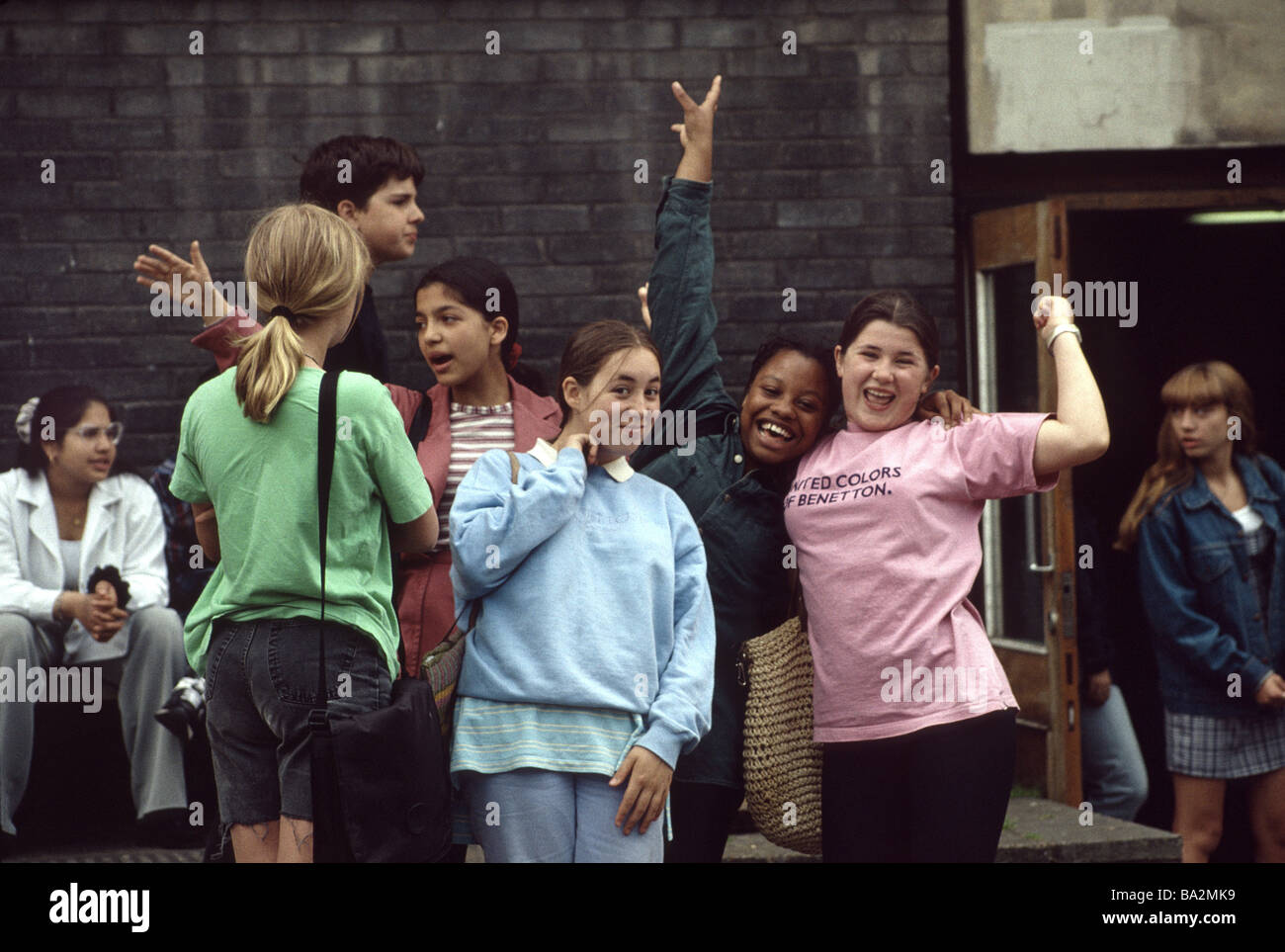 Group of primary school children gathering together before class Stock Photo
