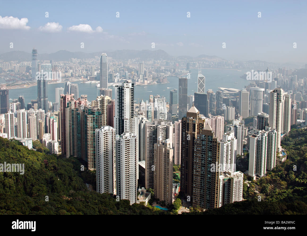 Panoramic view of Hong Kong Island's Central District from The Peak Stock Photo