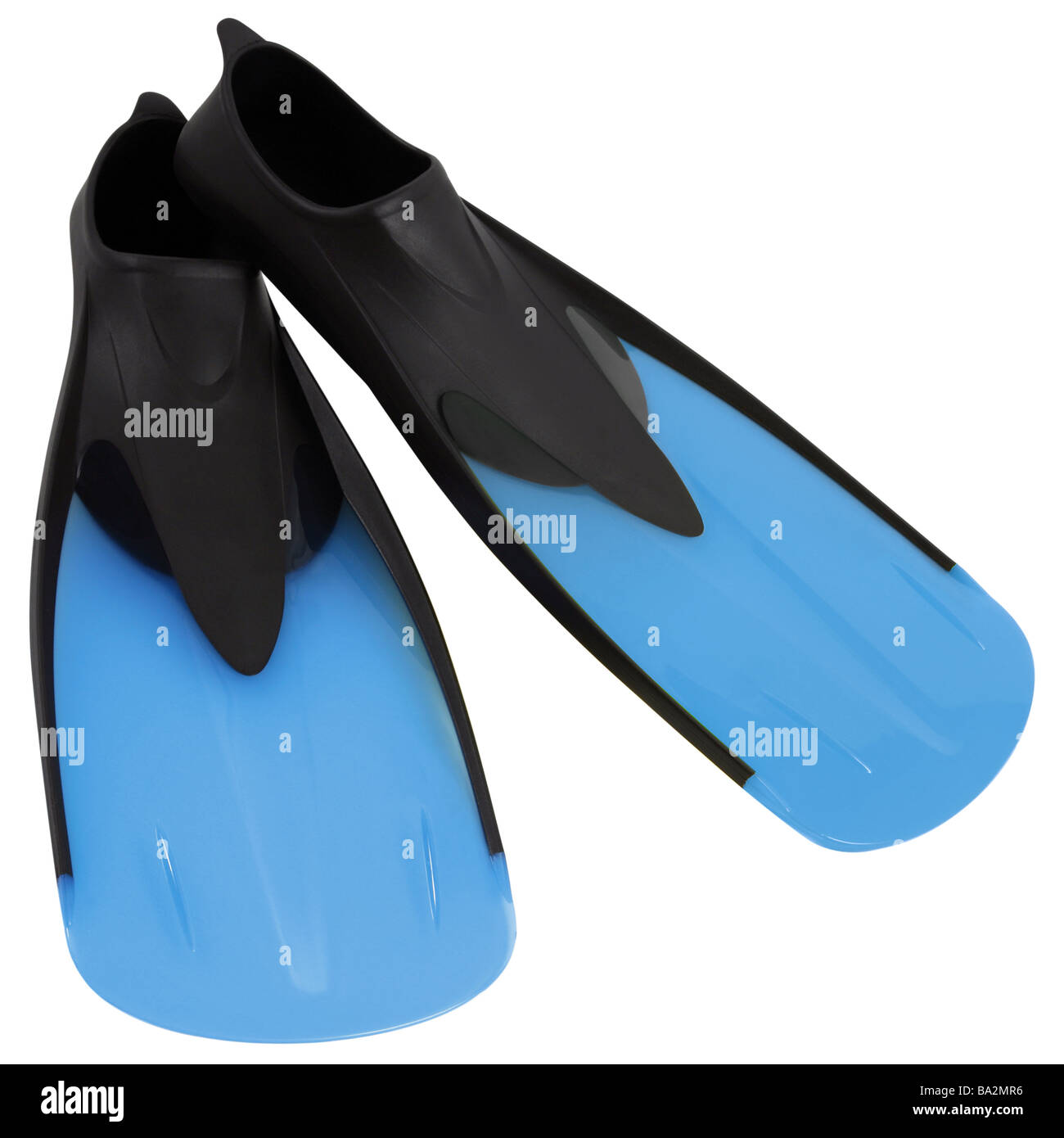 Blue rubber flippers isolated with clipping path Stock Photo