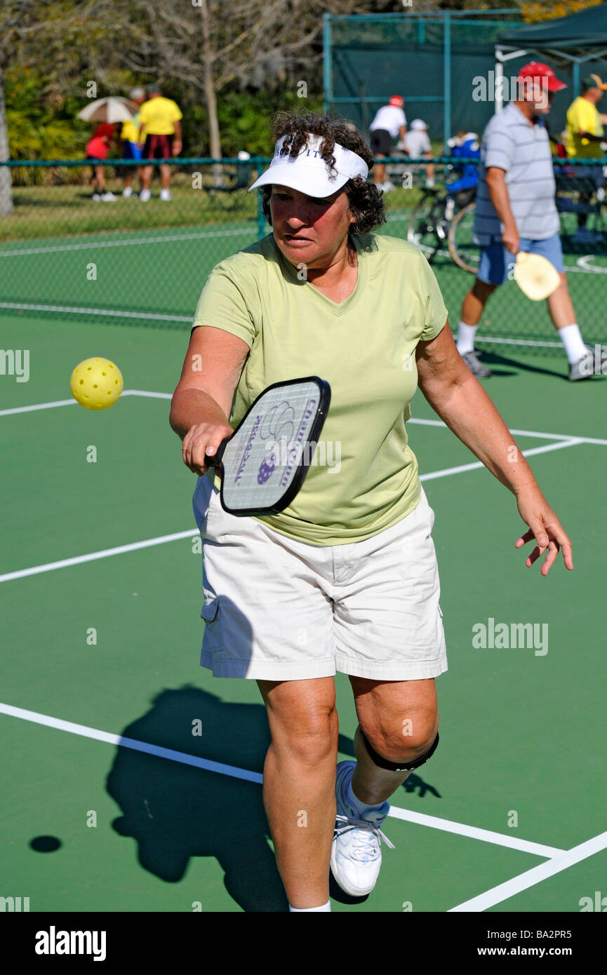 Senior citizens compete in game of Pickleball in the Senior state