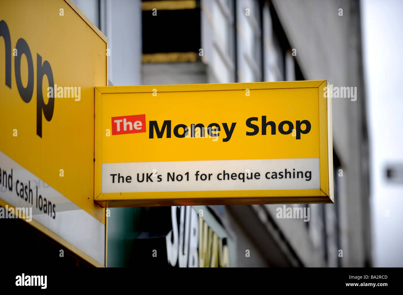 Sign for the money shop in brighton where cheques can be cashed Stock Photo