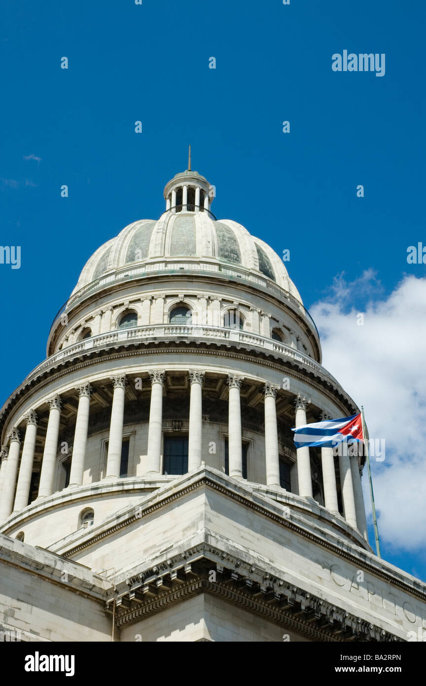 CUBA Havana The Capitol Capitolio with the Cuban flag flying March 2009 Stock Photo