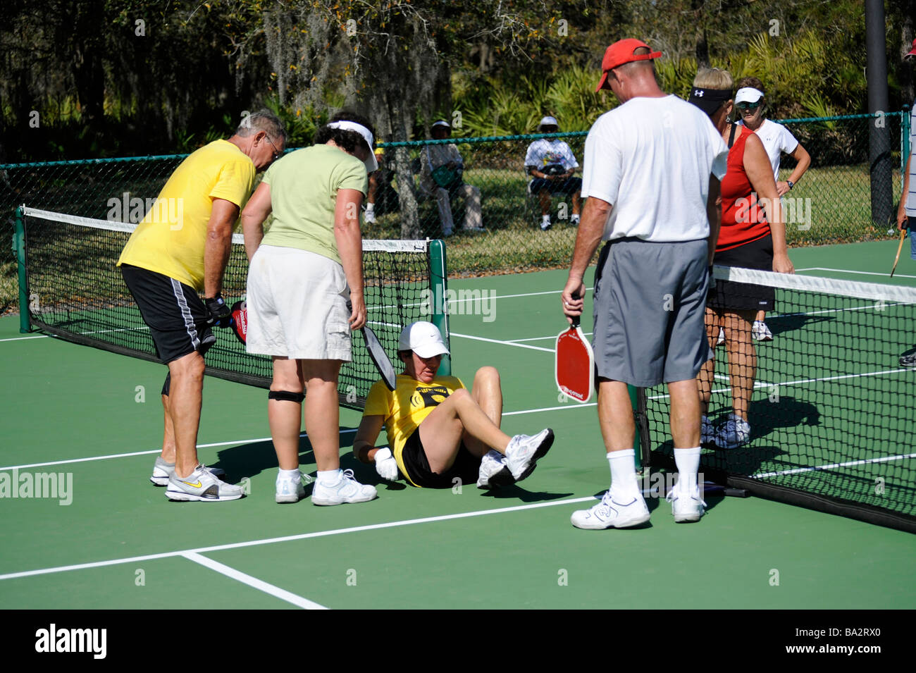 Senior citizens injured in game of Pickleball in the Senior state Olympics near Naples Florida Stock Photo