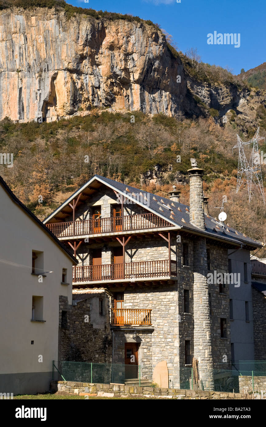 A house in Torla village in Pyrenees, Aragon, Spain Stock Photo