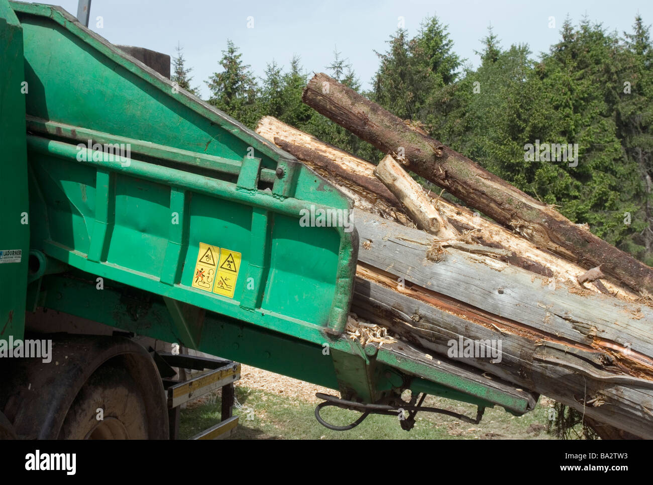 wood chipper operation Stock Photo Alamy