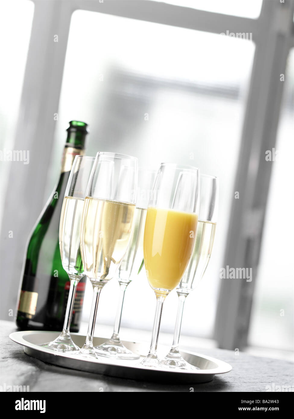 Tray glass orange juice champagneglasses champagnebottle party celebration party champagne