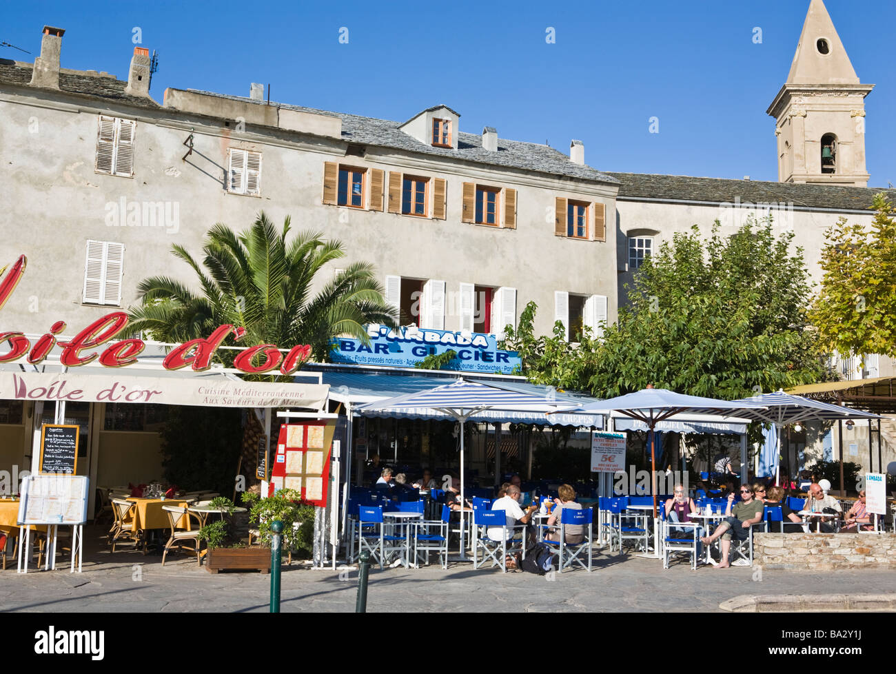 Alfresco dining in St Florent Corsica France Stock Photo