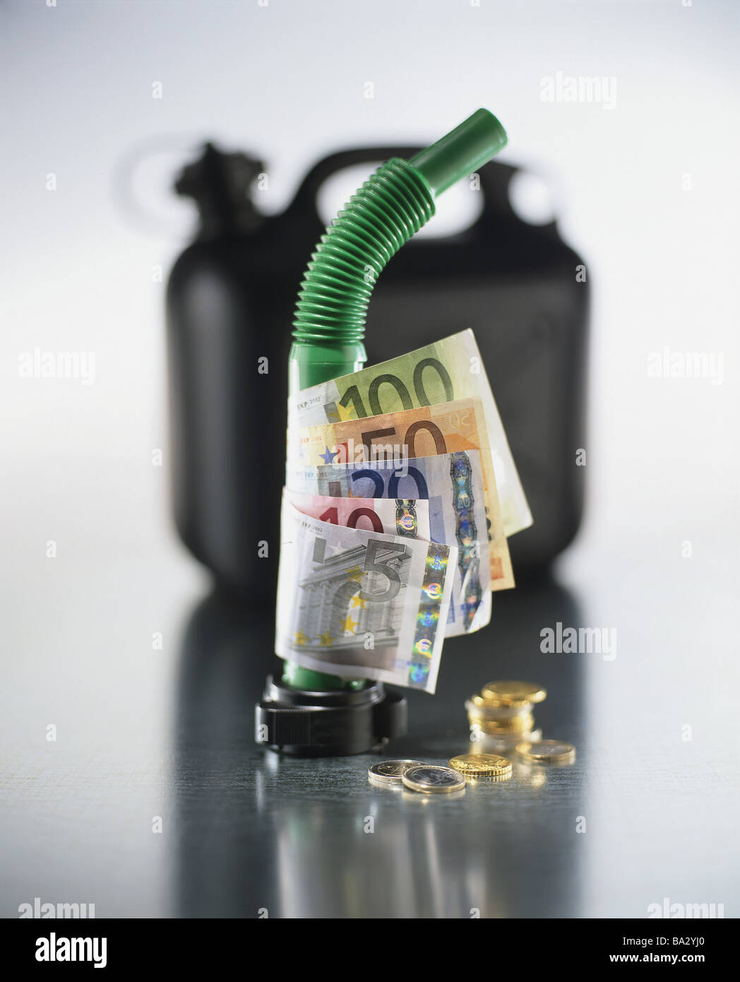 Reserve-canisters sink green bills coins gas cans canisters substitute-canisters receptacles reserve-receptacles juice fuel Stock Photo