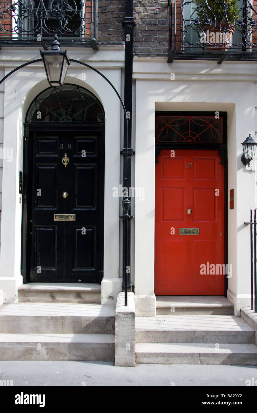 london england uk georgian house craven st charing cross doors black red doorways steps Stock Photo
