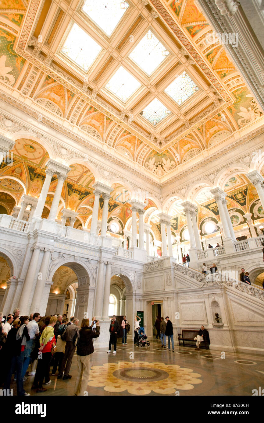 Great Hall of Library of Congress, largest library in world, Washington