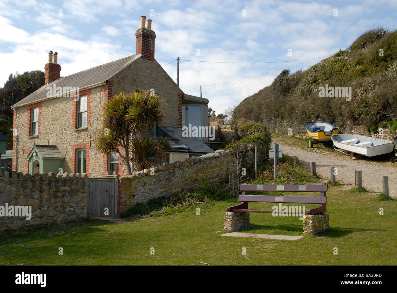 Bench at St. Catherins Bay, Niton Undercliff, Isle of Wight, UK Stock Photo Alamy