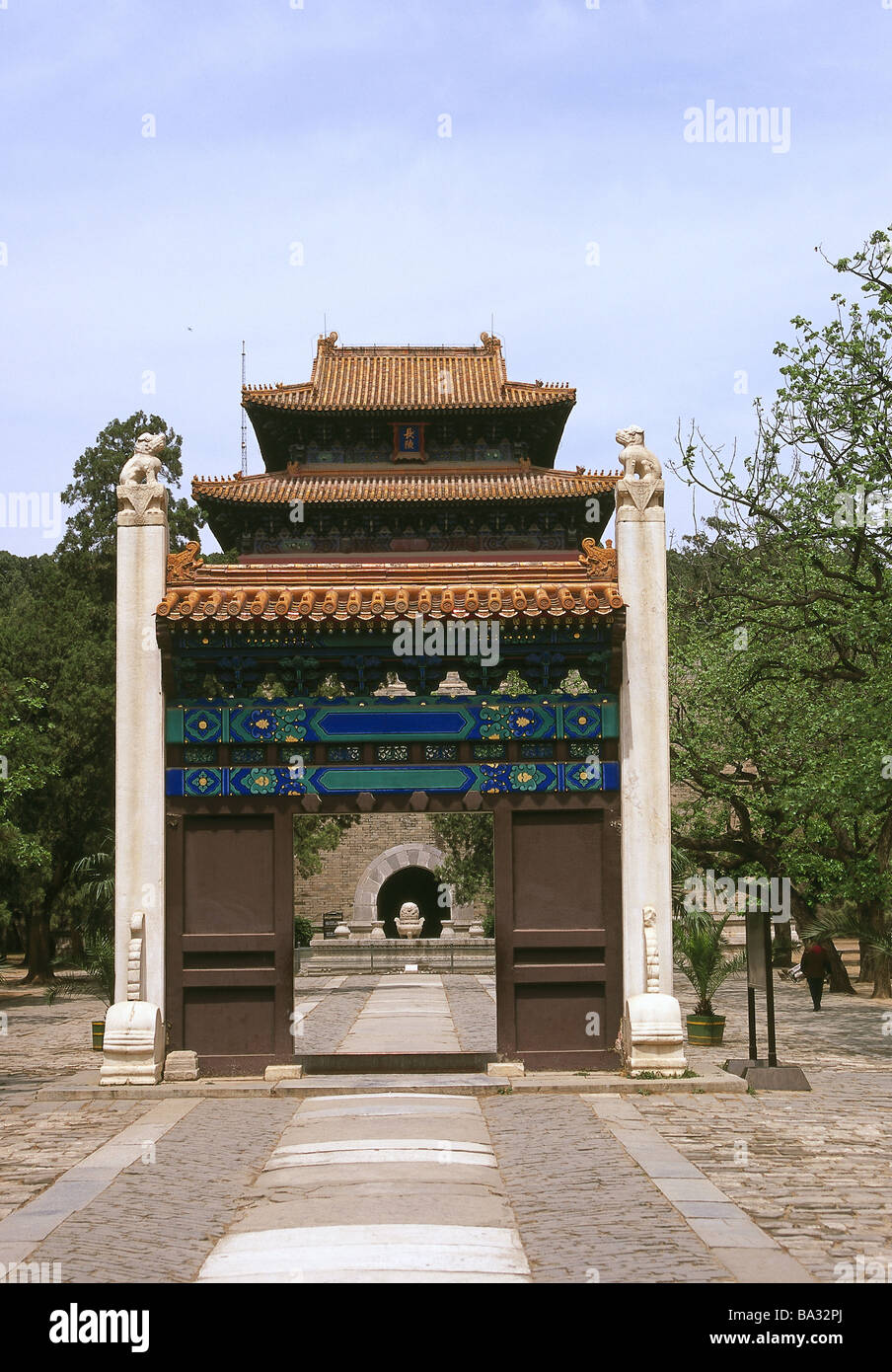 China valley of the Ming-Gräber honorary-bow Changling mausoleum soul-tower Asia people's republic close to Peking necropolis Stock Photo
