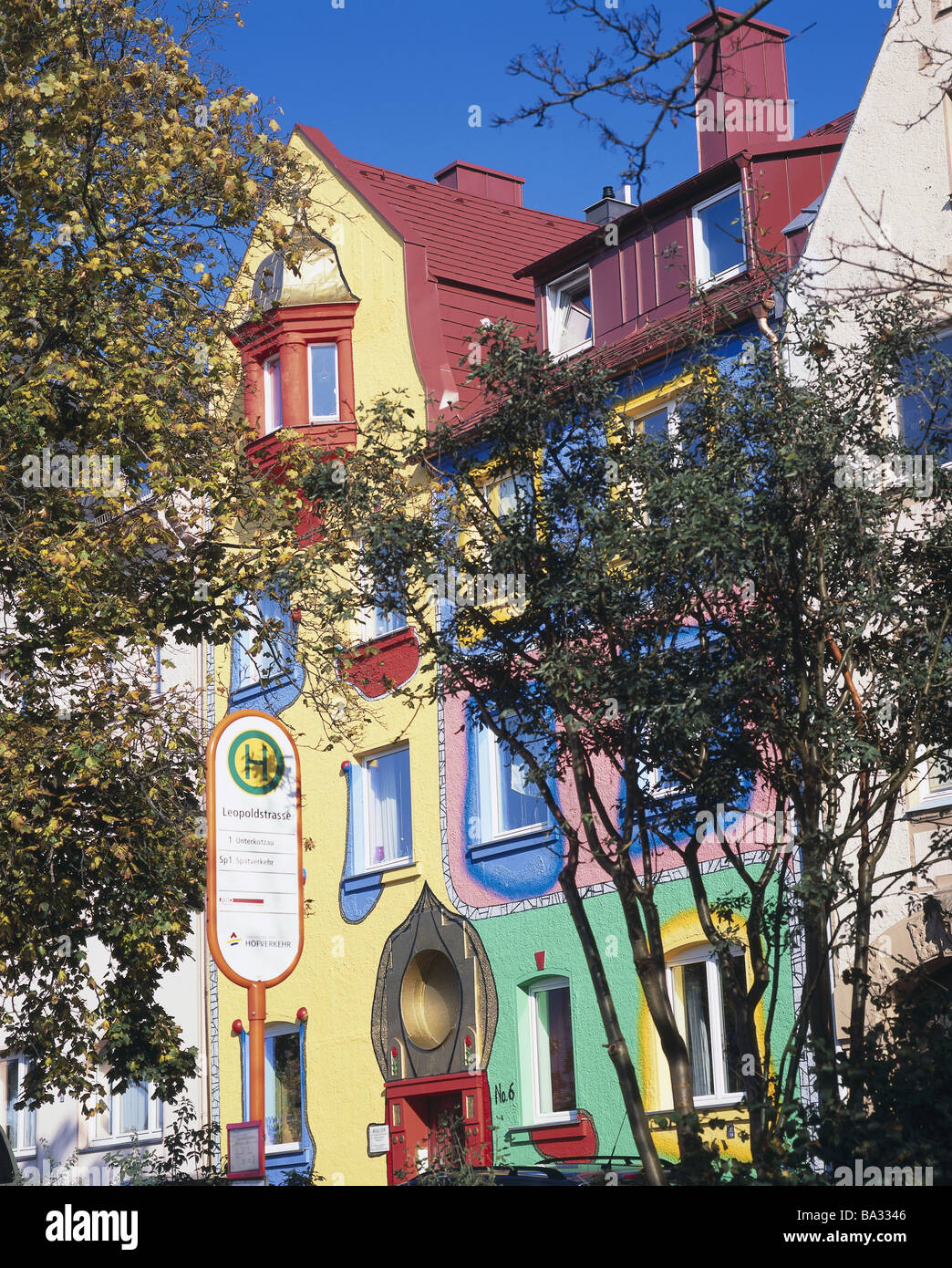 Germany Bavaria yard increase-family-house facade colorfully hundred-water-style Southern Germany city buildings house old Stock Photo