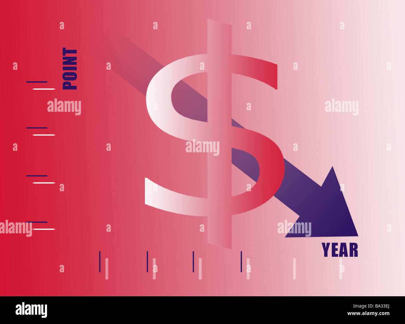 Illustration scale dollar-signs arrow downward series shares share prices course-development course Chart Aktienchart stock Stock Photo