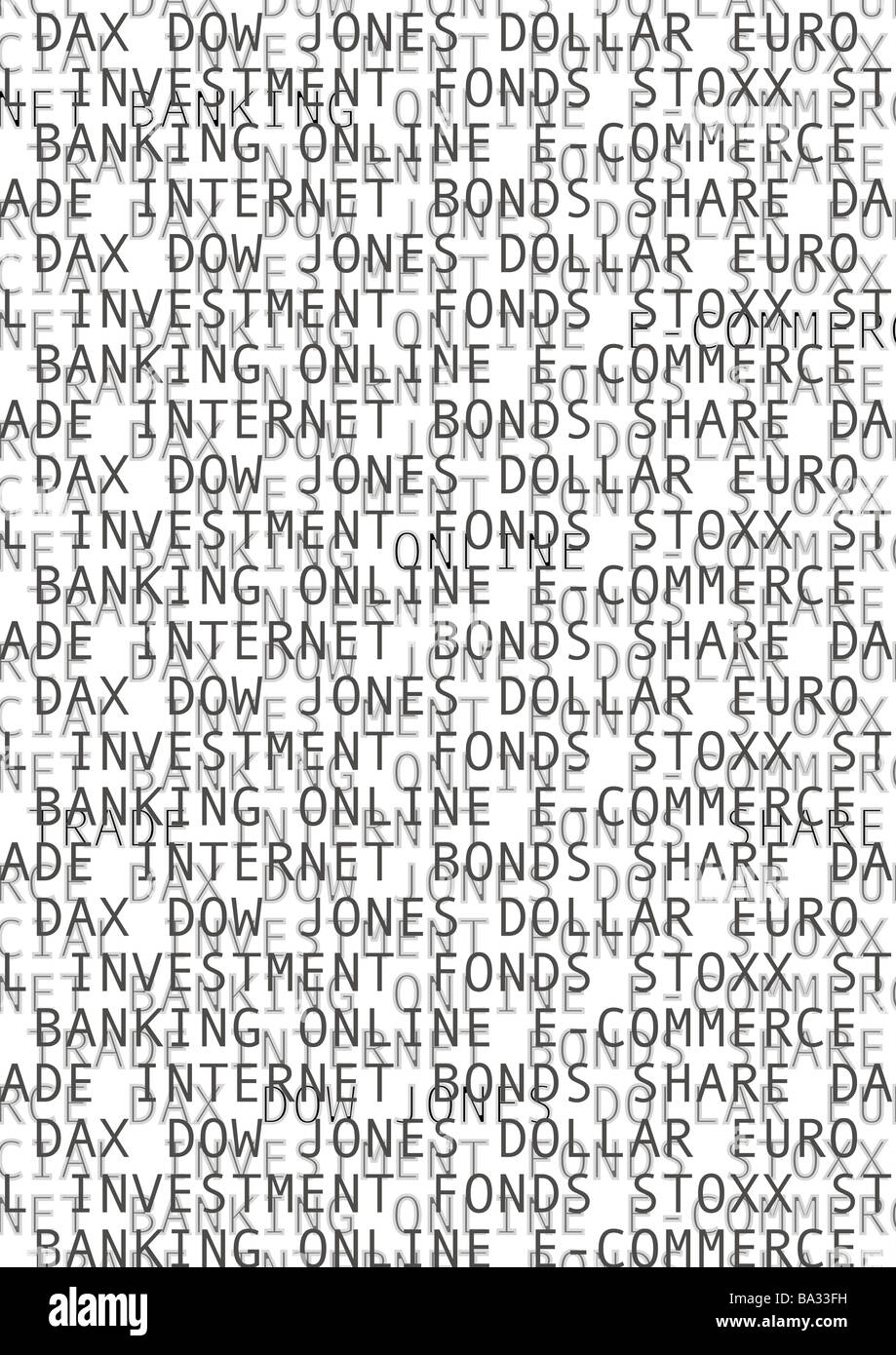 Illustration finance-market strokes Euro dollar Dax fund Stoxx E-commerce Dow Jones series shares share prices Stock Photo