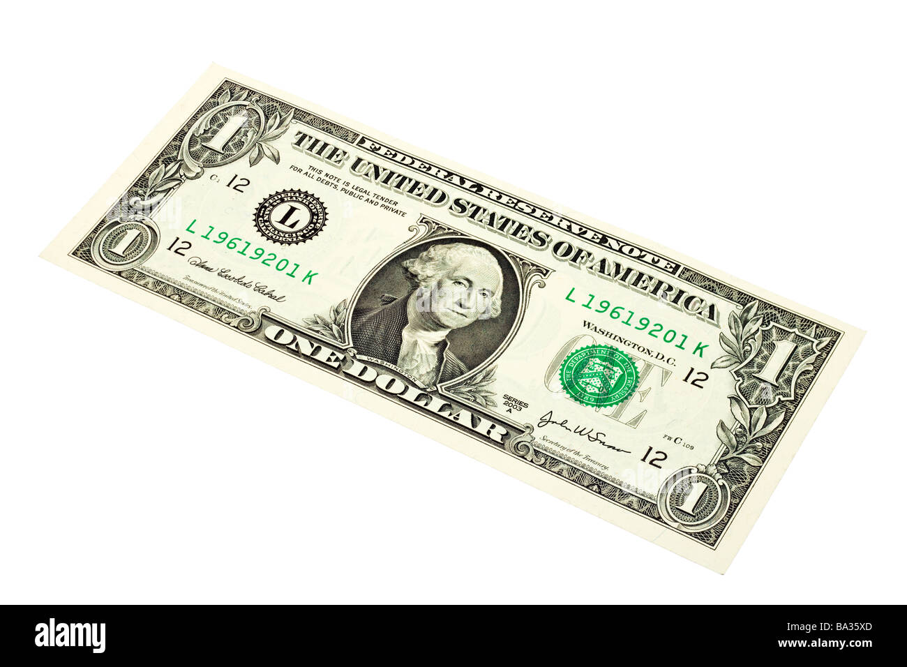 One US 1 Dollar bill Stock Photo