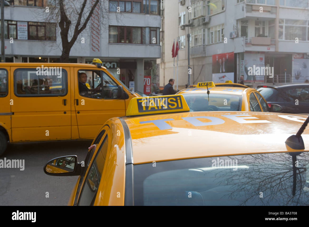 yellow taxis in traffic Kadikoy Istanbul Turkey Stock Photo