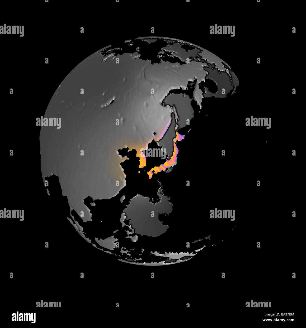 Abstract version of globe centered on Japan and the Korean peninsula Stock Photo