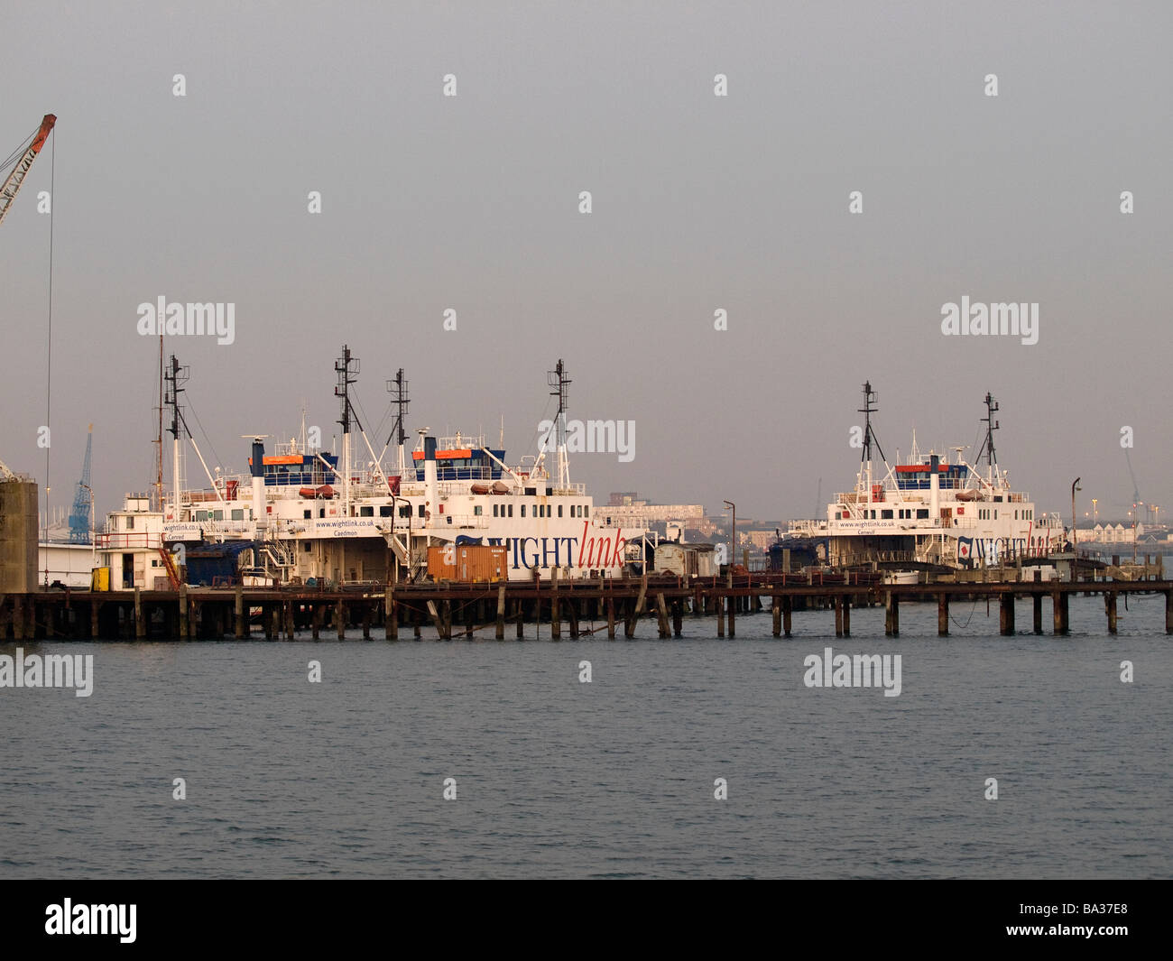 Isle of Wight Wightlink car ferries Caedmon, Cenred and Cenwulf berthed in Southampton UK after being retired from service Stock Photo