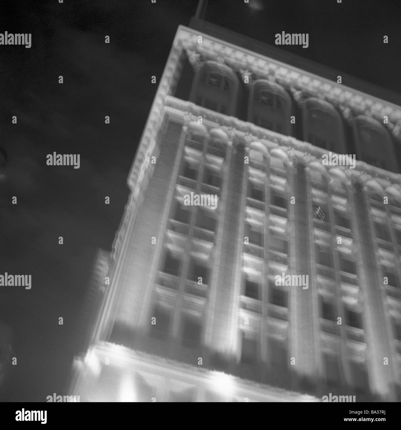 USA California San Francisco finance-district high-rise detail fuzziness night s/w city city district city center buildings Stock Photo