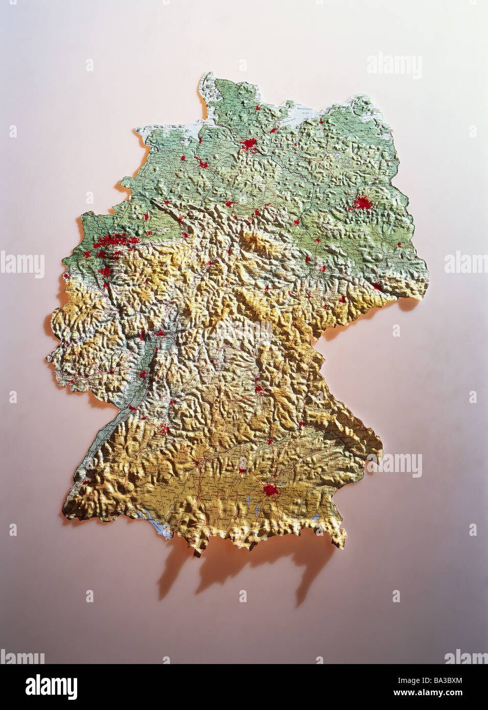 Map Germany 3D three-dimensional card Federal republic FRG Stock Photo