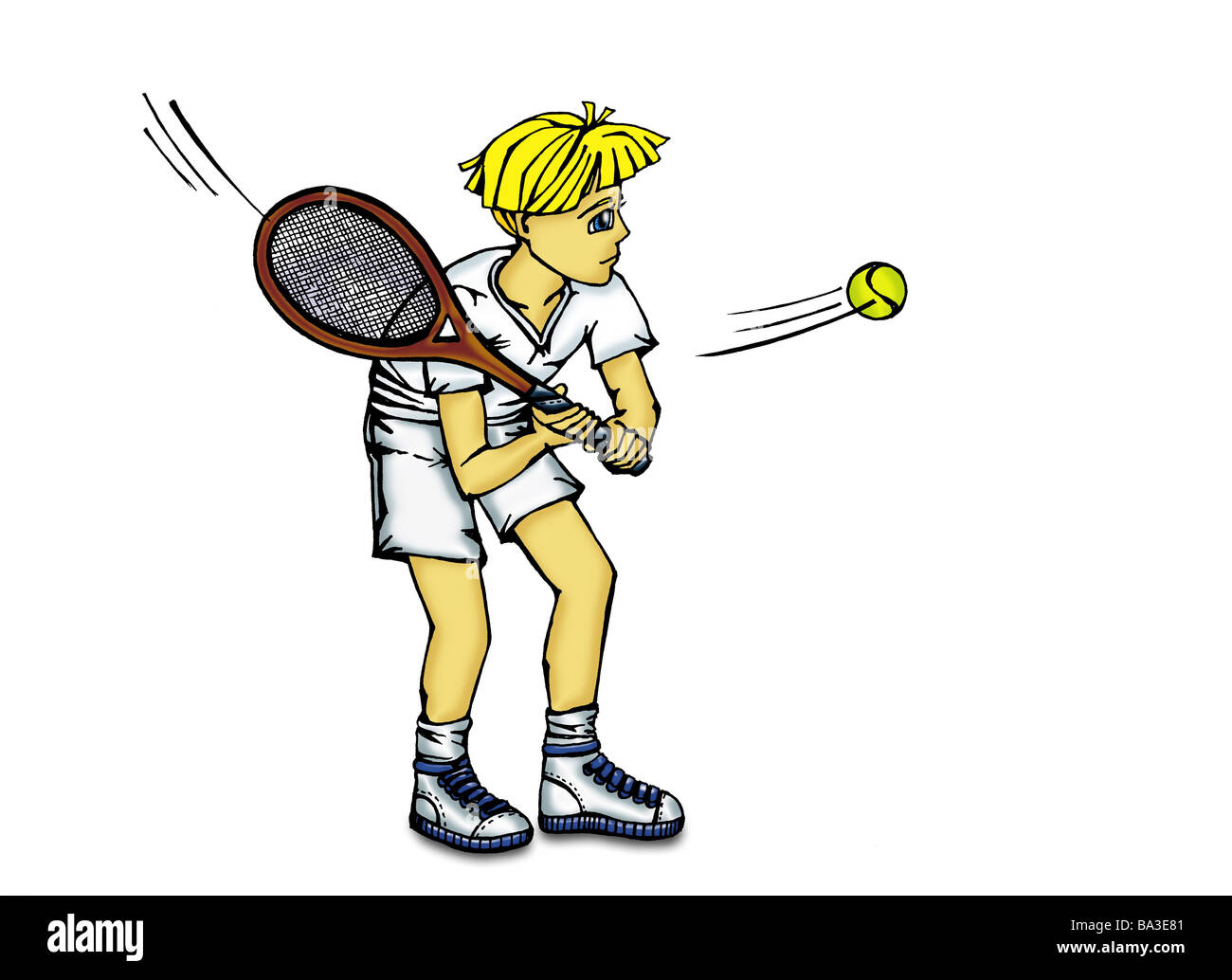 Illustration Manga boy tennis graphics plays drawing comic-drawing comic  Mangastil Mangafigur comic-figure tennis-players blond Stock Photo - Alamy