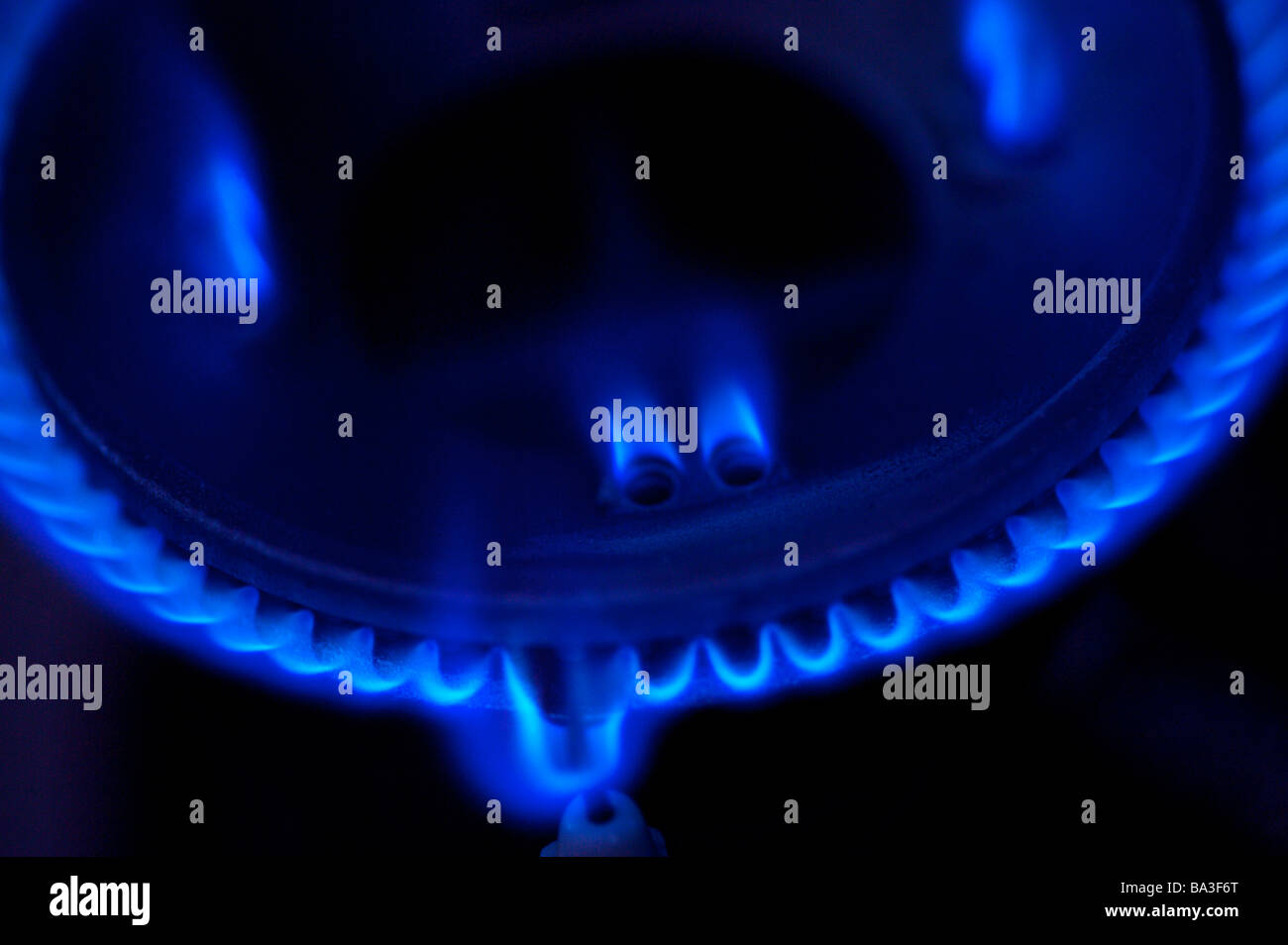 Blue flame of natural gas furnace close up blurred motion Stock Photo