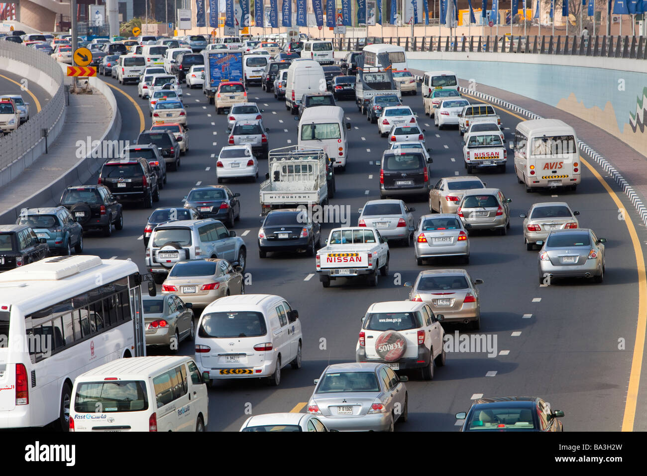 Cars in Dubai city in the Middle East Stock Photo