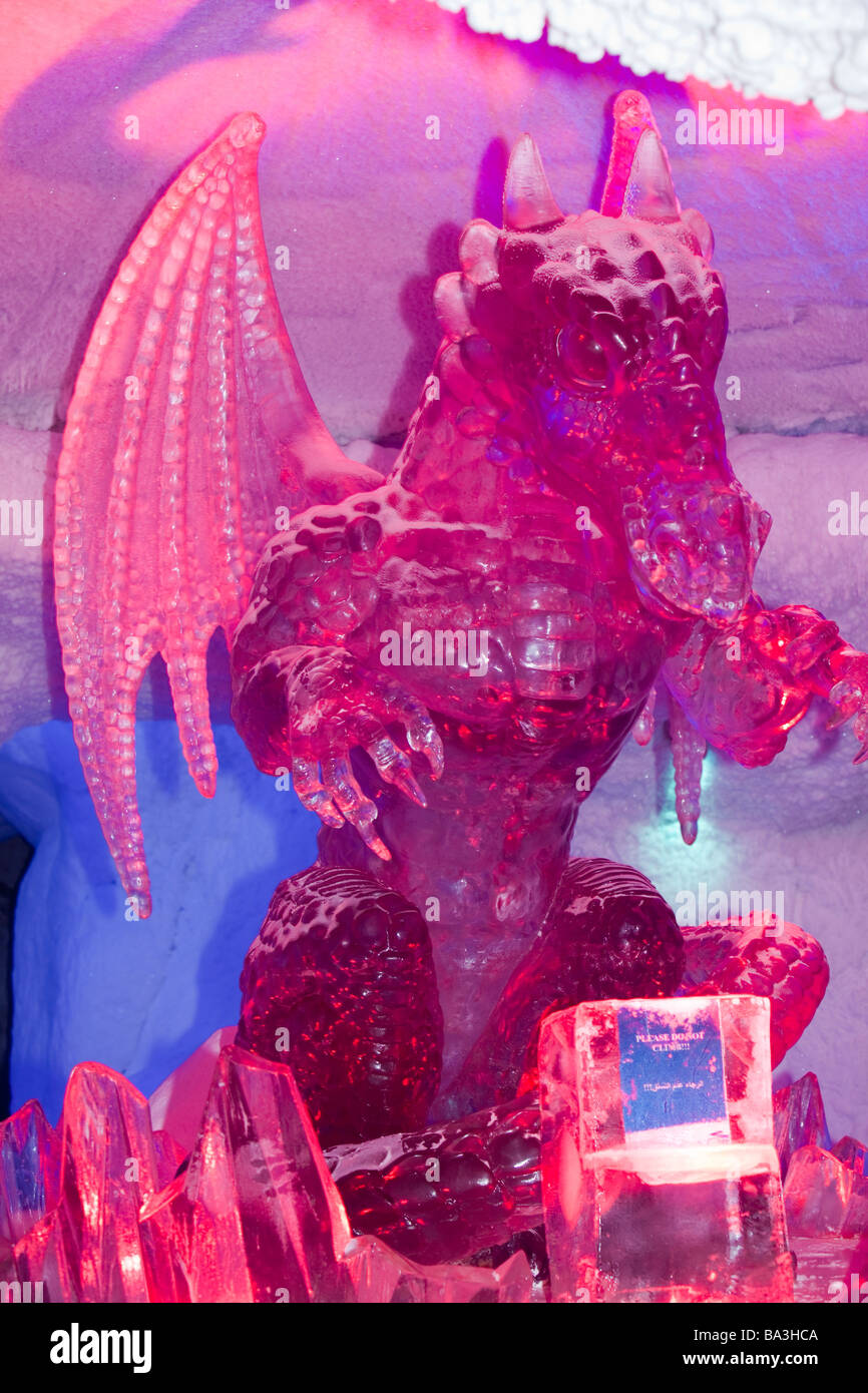 An ice sculpture of a dragon Inside the Ski Dubai complex in Dubai, UAE Stock Photo