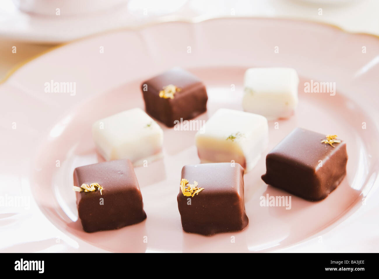 Milk Chocolates in a Plate Stock Photo