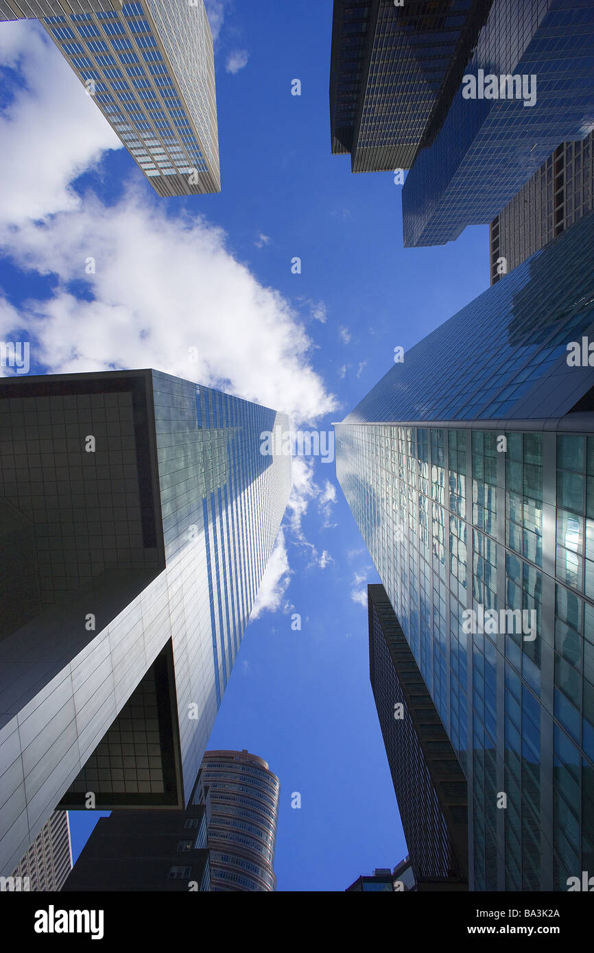 USA New York city Manhattan high-rises detail from below cloud-heavens North America metropolis metropolis skyscrapers office Stock Photo