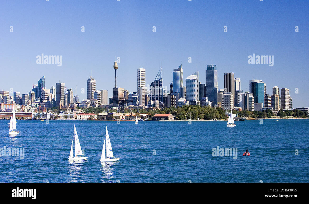 Australia Sydney city-opinion harbor New South Wales city metropolis skyline skyscrapers buildings television-tower tower Stock Photo