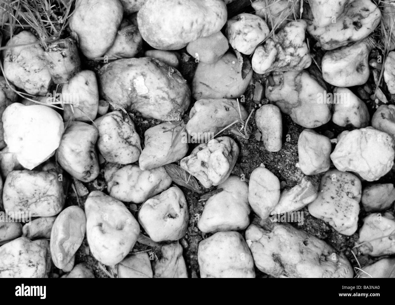 Seventies, black and white photo, symbolic, stones, pebbles Stock Photo