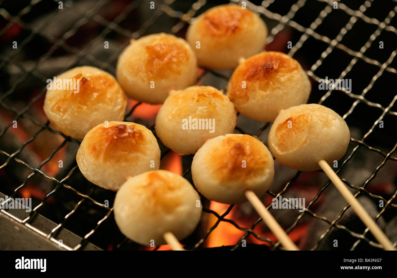 Meat ball over charcoal fire Stock Photo