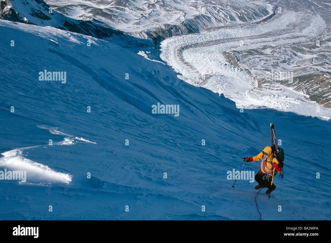 Mountaineer climbing Mt.Drum in preparation to ski down WrangellSt