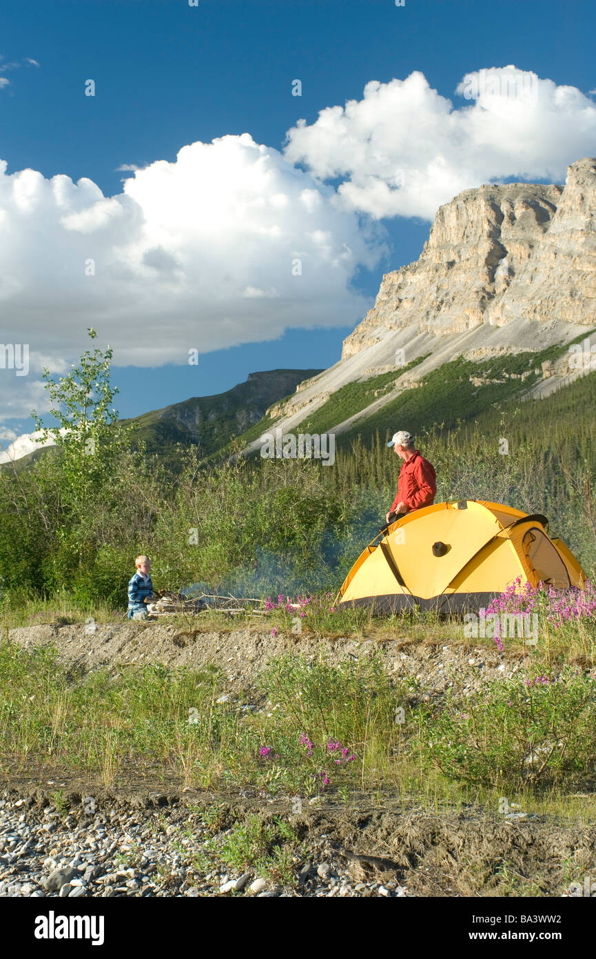 Father and Son camping in the Brooks Range. Stock Photo