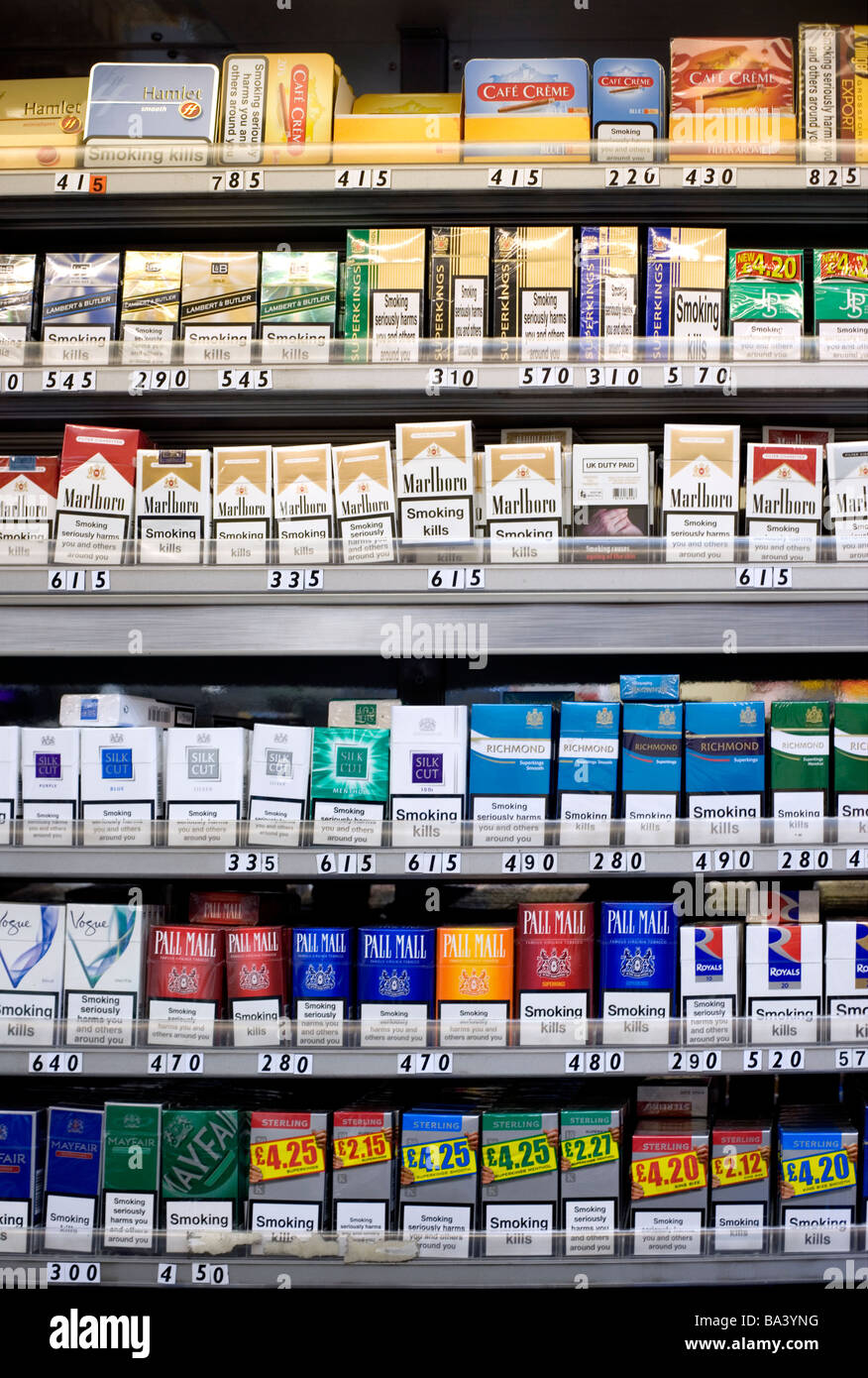 Cigarette display tobacconists shop Baker Street, London, England, Europe, EU Stock Photo